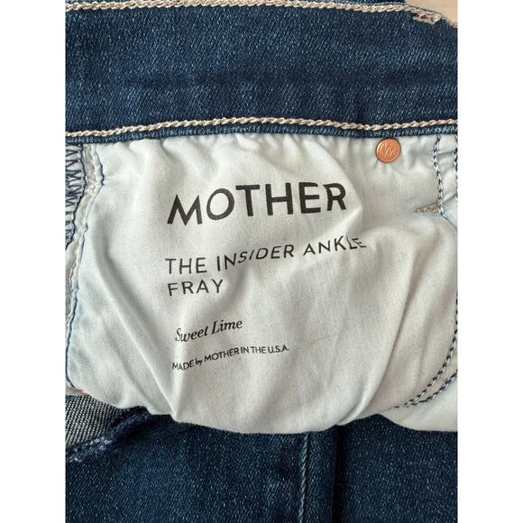MOTHER Insider Ankle Fray Sweet Lime Dark Wash Cropped Jeans size 28 EUC - Picture 11 of 14